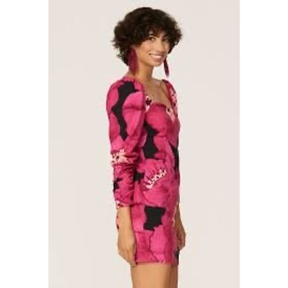 Hutch Floral Pink and Black Puff Sleeve Dress Size 4 - Picture 2 of 9